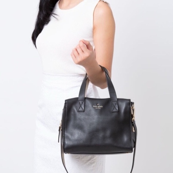 Kate Spade New York Womens Black Leather Crossbody Double Handle Satchel Bag